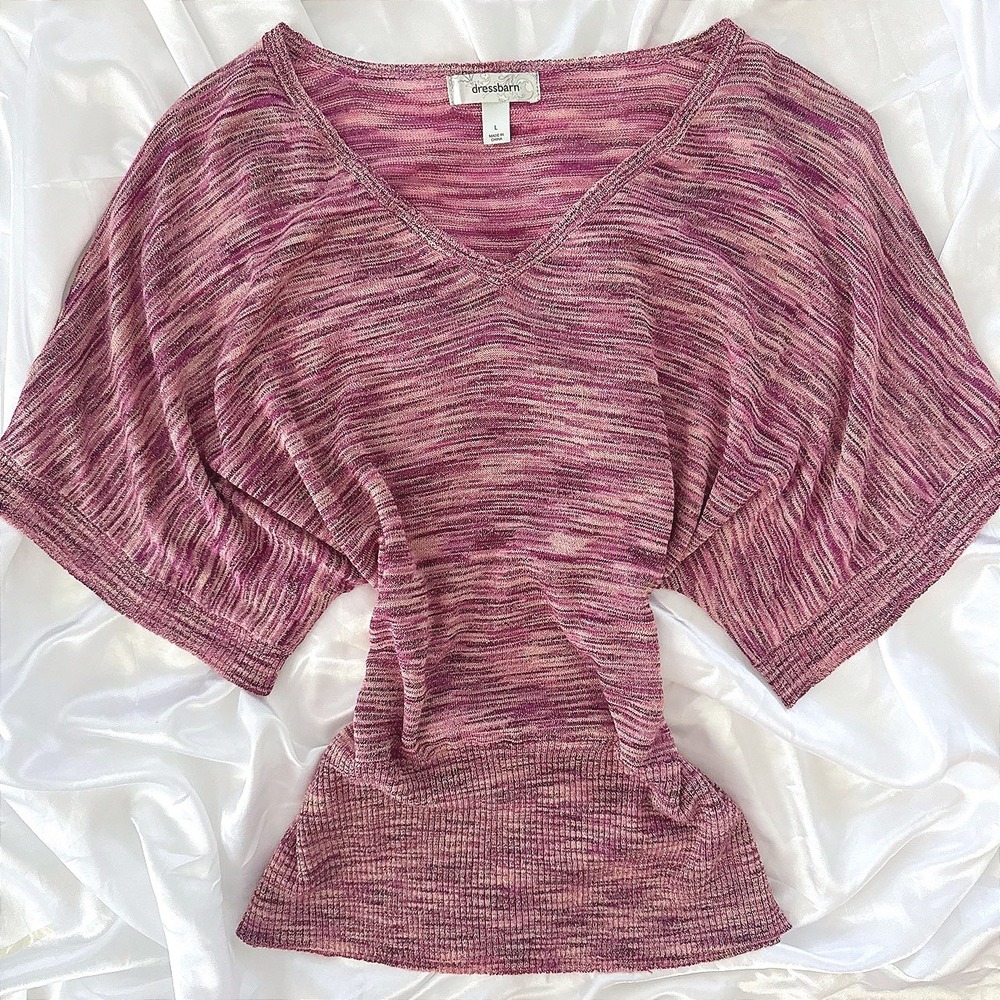 Dressbarn Purple Space Dye Metallic Knit V-Neck Dolman Sleeve Top Large